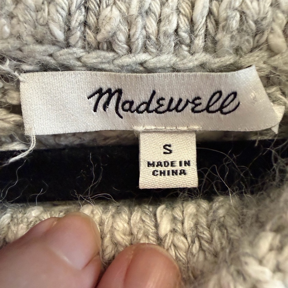 Madewell Alpaca Blend Chunky Knit Sweater Small Gray Crewneck - Picture 2 of 7